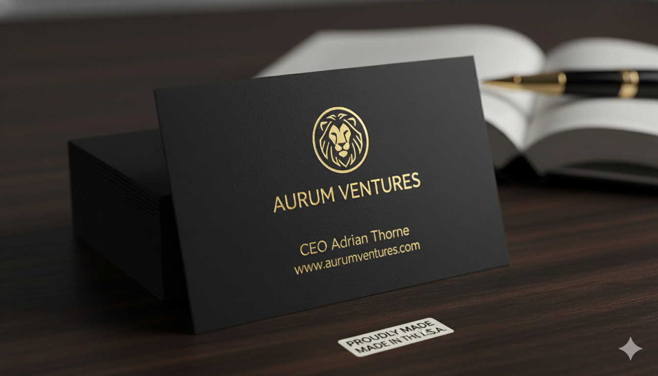 Stack of premium business cards produced in the United States